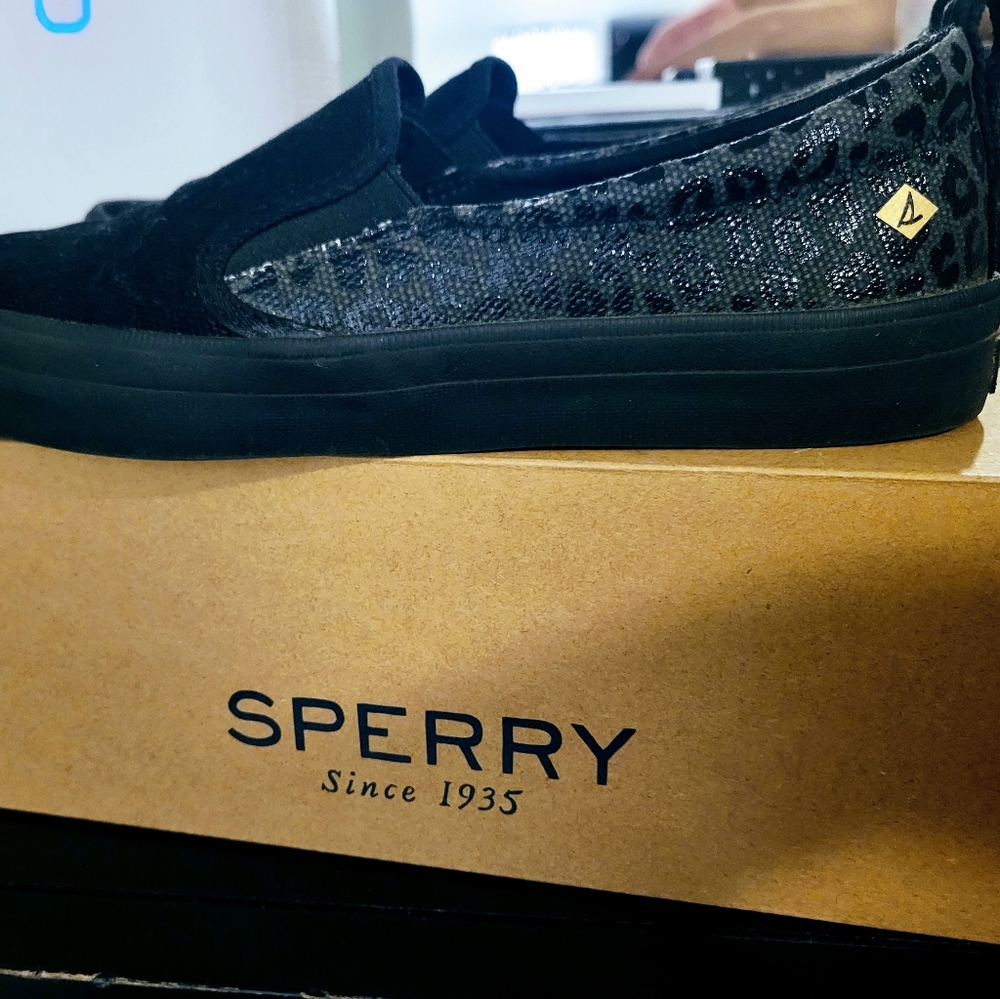 Leopard Sperry slip on
